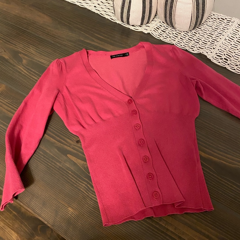 The Limited Fuchsia Pink Fitted Cardigan. 3/4 Sleeves. Size Small.